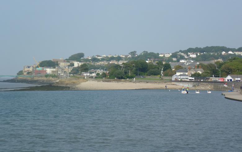 A view overlooking marine lake towards the houses in Clevedon