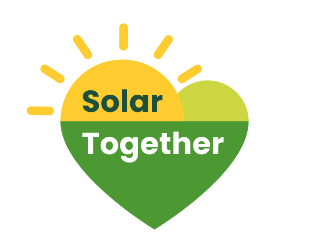 Logo showing heart in green and yellow with the text "Solar Together"