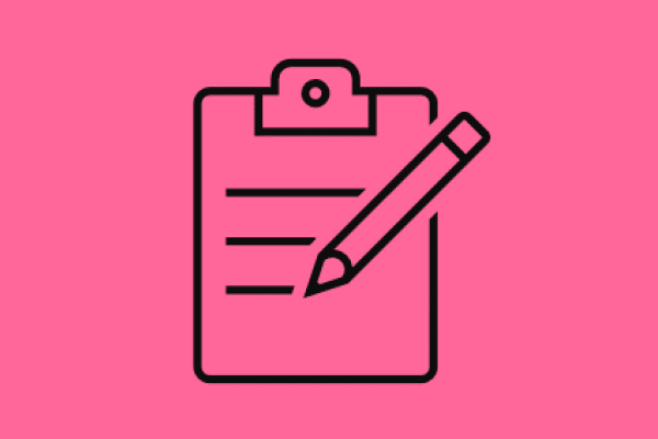 pink background with grey clipboard icon