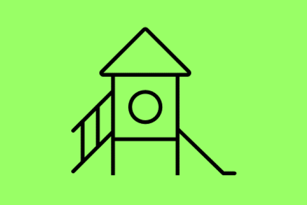 green background with grey climbing frame icon