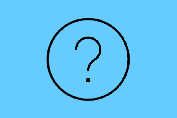 blue background with grey question mark icon