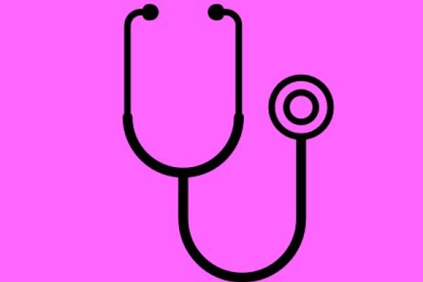 black stethoscope icon on a pink background 