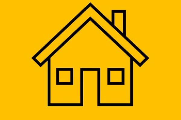 black house icon on a yellow background