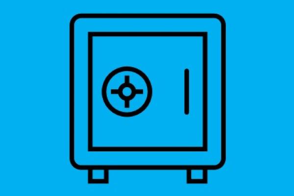 black safe icon on a blue background