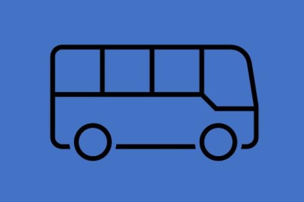 Black bus icon on a blue background