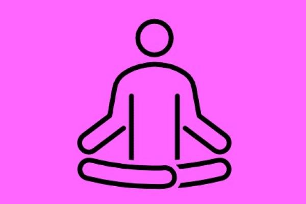 black outline of a person meditating on a pink background