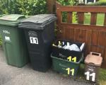 North Somerset Council waste bins lined up outside a house ready for collection