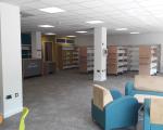 A photo taken inside the new Nailsea Library to show the layout of furniture and location of reception desk in front of the entrance