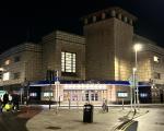 A photo of the entrance to the Plaza cinema in Weston-super-Mare taken at night