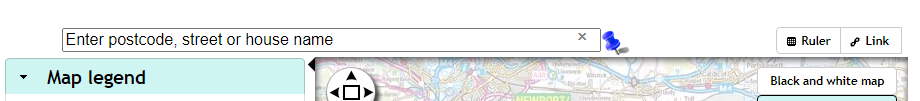Location search bar that displays at the top of any of our public maps