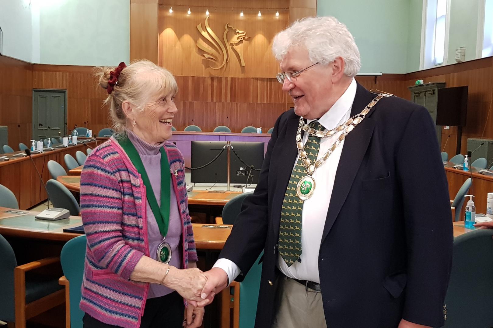 New NSC chairperson Cllr Haverson with outgoing chairman Cllr Westwood
