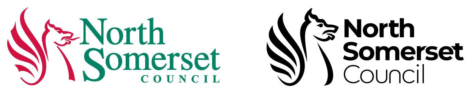 Old and new North Somerset Council logos side by side