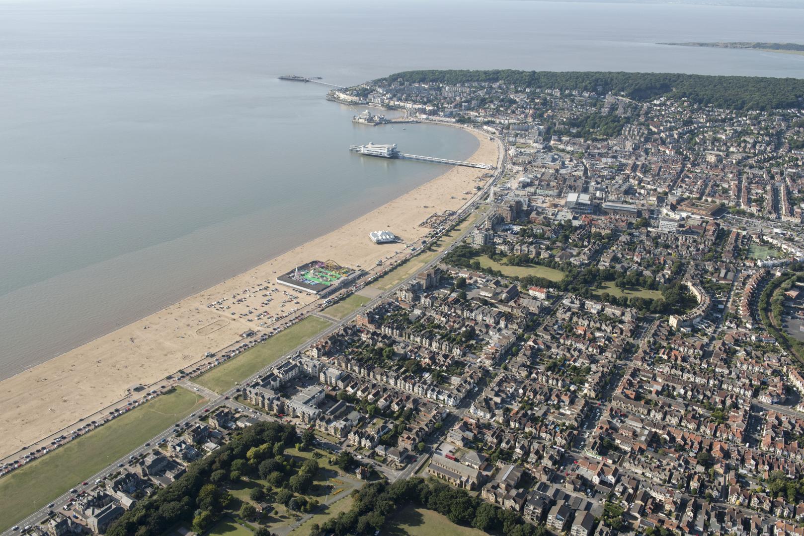 An aerial view of Weston-super-Mare seafront. Photo credit: Historic England
