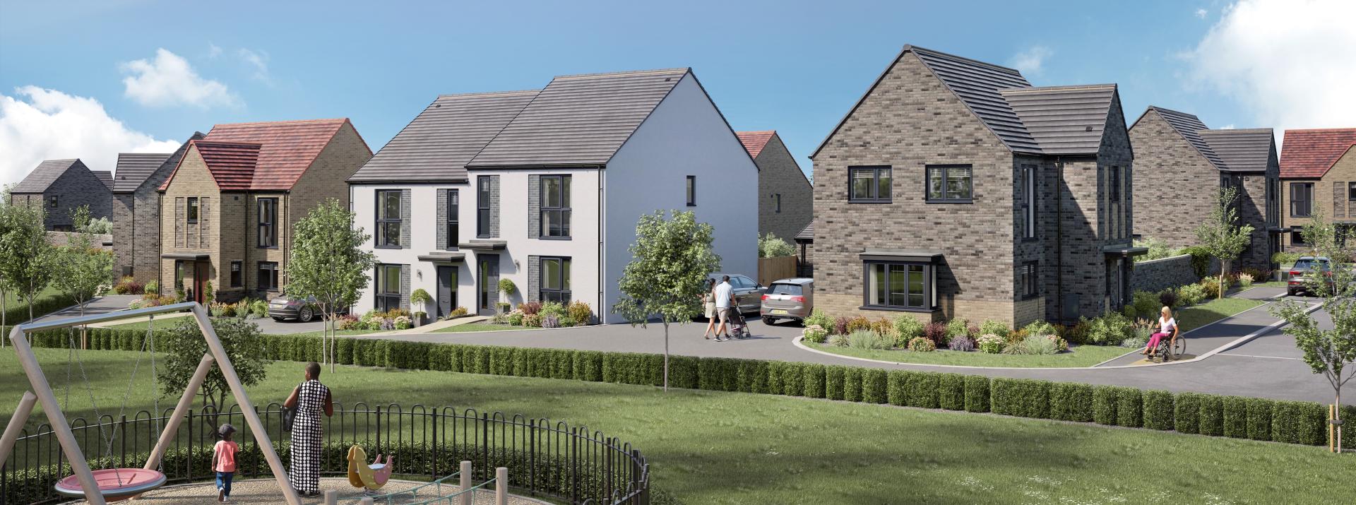 A computer generated image of what the new housing development at Winterstoke Gate, Locking Parklands, Weston-super-Mare may look like when finished.