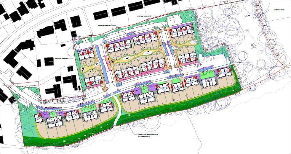 A plan to show an aerial view of the houses being built at The Uplands in Nailsea to create the Elm Grove housing scheme. The drawing shows the layout of the housing scheme.