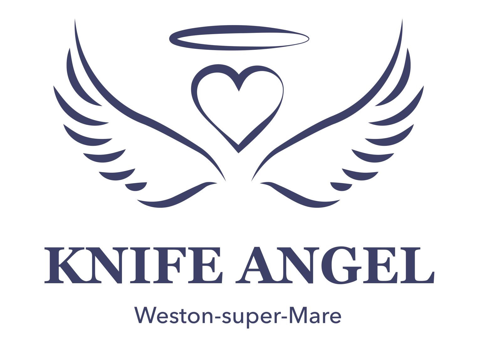 The logo for the Knife Angel's visit to Weston-super-Mare, showing two angel wings framing a heart with a halo