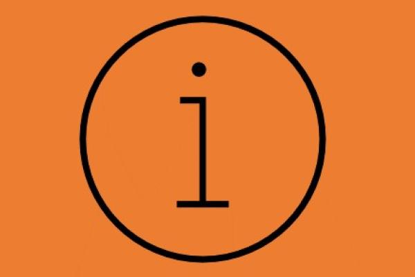 black information icon on an orange background