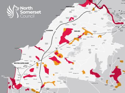 A map showing the current risk of flooding in North Somerset with flood defences in place