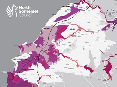 A map showing the risk of flooding in North Somerset without defences in place